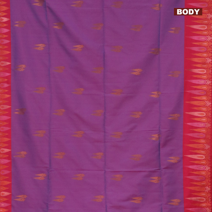 Semi soft silk saree dual shade of purple and pink with copper zari woven buttas and zari woven border