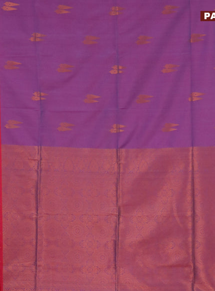 Semi soft silk saree dual shade of purple and pink with copper zari woven buttas and zari woven border