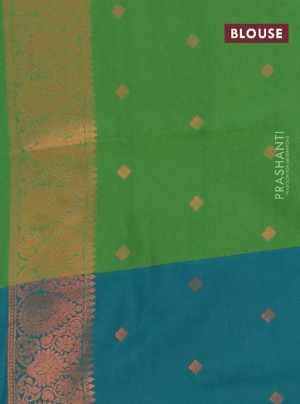 Semi soft silk saree green and peacock green with copper zari woven buttas and zari woven border