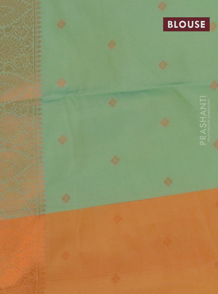 Semi soft silk saree teal green shade and mustard yellow with copper zari woven buttas and zari woven border