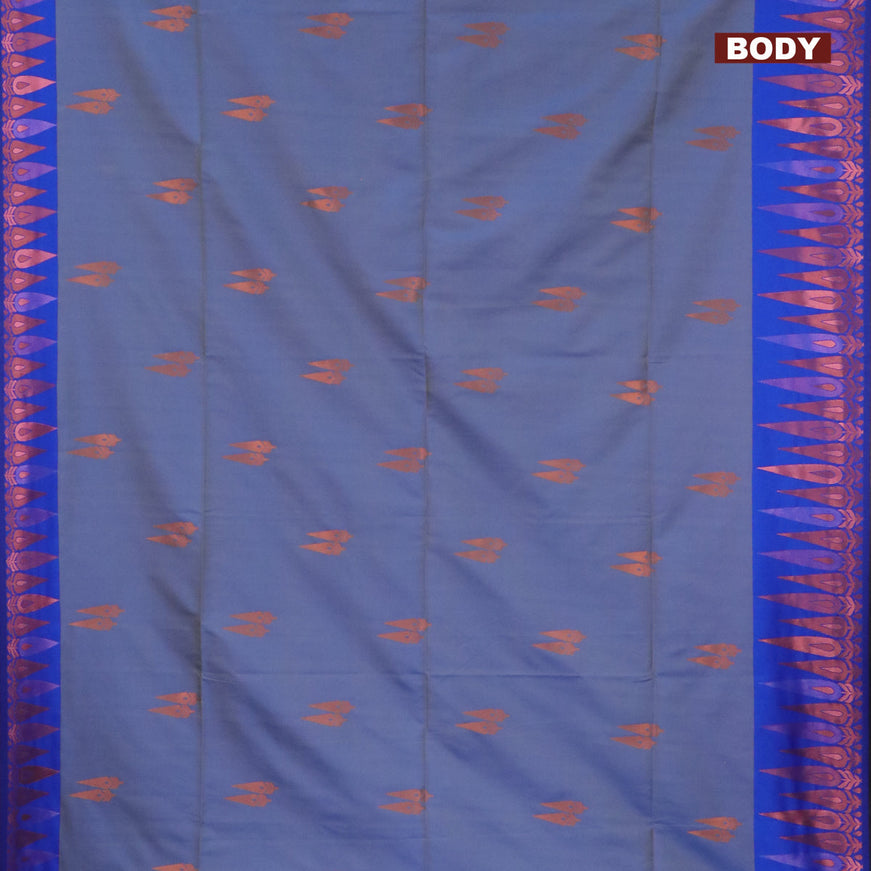 Semi soft silk saree dual shade of blue and blue with copper zari woven buttas and zari woven border