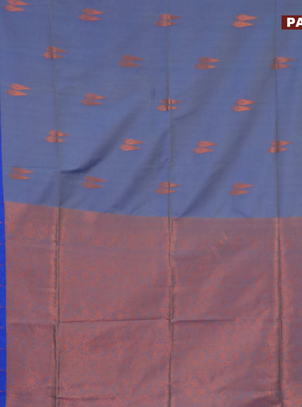 Semi soft silk saree dual shade of blue and blue with copper zari woven buttas and zari woven border