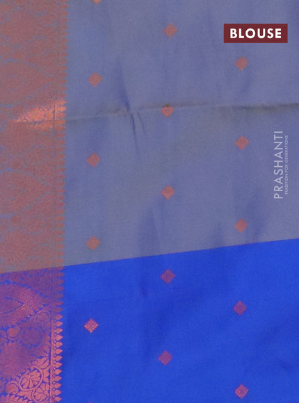 Semi soft silk saree dual shade of blue and blue with copper zari woven buttas and zari woven border