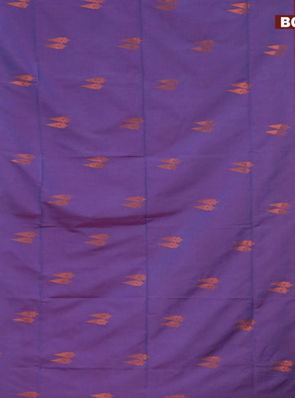 Semi soft silk saree dual shade of bluish purple and dark pink with copper zari woven buttas and zari woven border