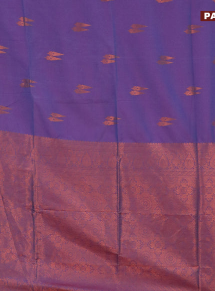 Semi soft silk saree dual shade of bluish purple and dark pink with copper zari woven buttas and zari woven border