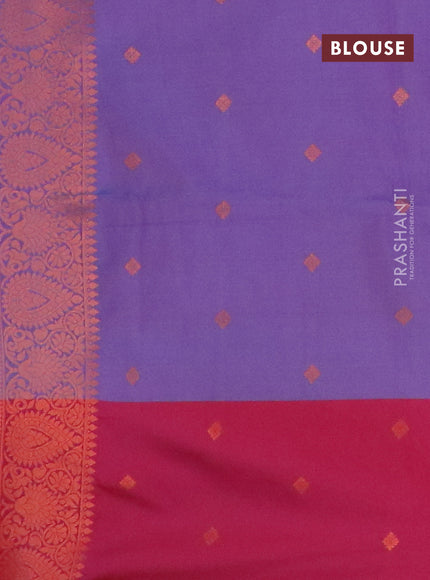 Semi soft silk saree dual shade of bluish purple and dark pink with copper zari woven buttas and zari woven border