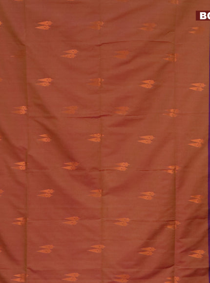 Semi soft silk saree dual shade of mustard yellowish pink and purple with copper zari woven buttas and zari woven border