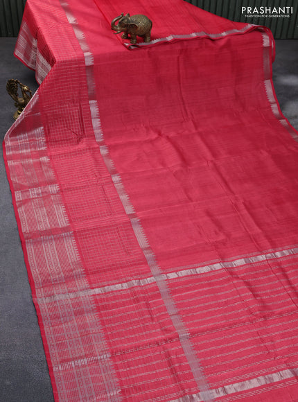 Mangalgiri silk cotton saree pink with plain body and long silver zari woven border