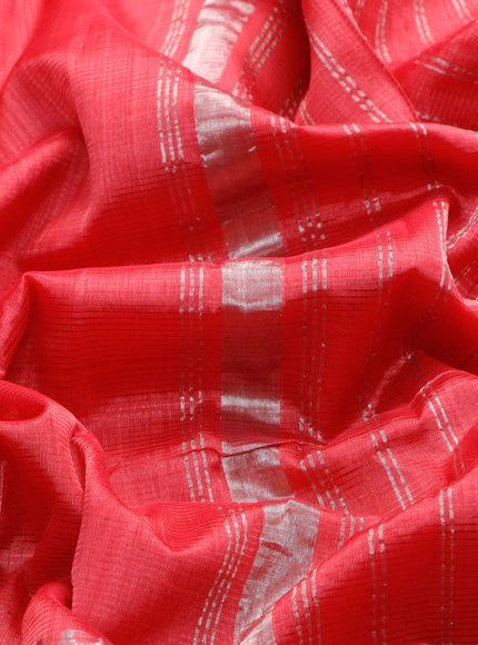 Mangalgiri silk cotton saree pink with plain body and long silver zari woven border