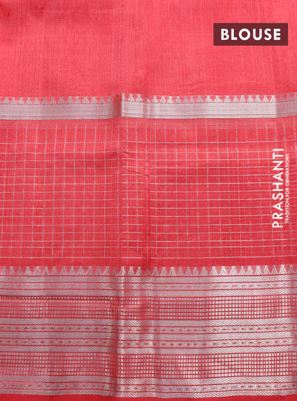 Mangalgiri silk cotton saree pink with plain body and long silver zari woven border