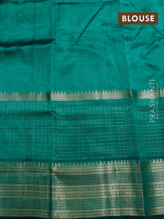 Mangalgiri silk cotton saree teal green with plain body and long silver zari woven border