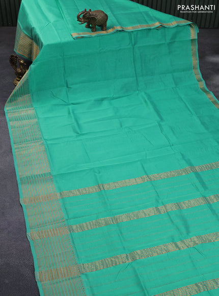 Mangalgiri silk cotton saree teal green shade with plain body and zari woven border