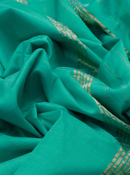 Mangalgiri silk cotton saree teal green shade with plain body and zari woven border