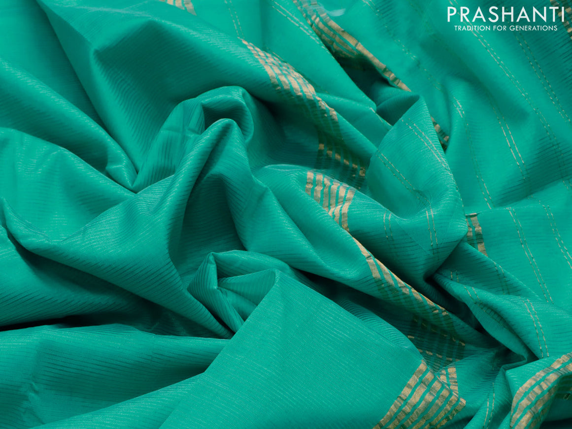 Mangalgiri silk cotton saree teal green shade with plain body and zari woven border