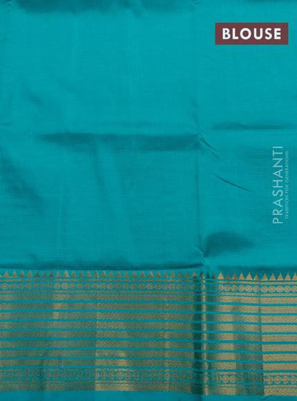 Mangalgiri silk cotton saree teal green shade with plain body and zari woven border