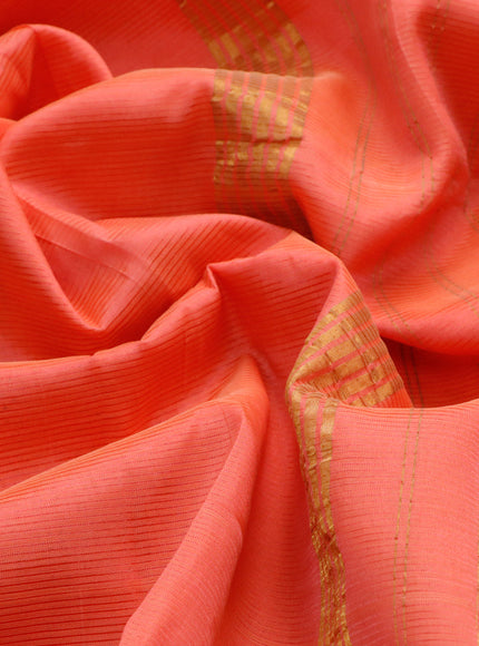 Mangalgiri silk cotton saree peach orange with plain body and zari woven border