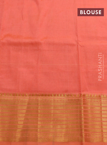 Mangalgiri silk cotton saree peach orange with plain body and zari woven border