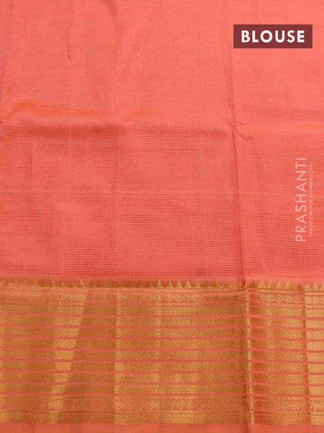 Mangalgiri silk cotton saree peach orange with plain body and zari woven border