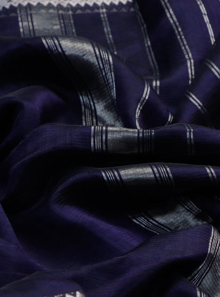 Mangalgiri silk cotton saree dark blue and black with plain body and long silver zari woven border