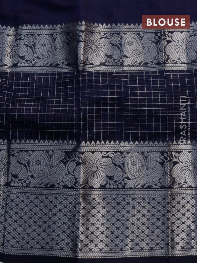 Mangalgiri silk cotton saree dark blue and black with plain body and long silver zari woven border