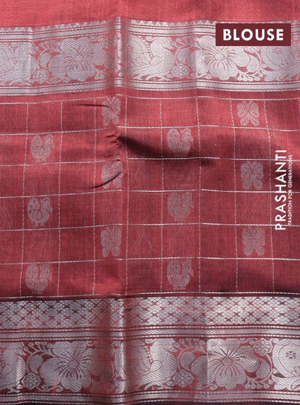 Mangalgiri silk cotton saree maroon shade with plain body and long silver zari woven border