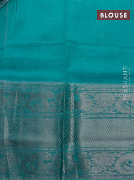 Mangalgiri silk cotton saree teal green with allover silver zari weaves and long silver zari woven border