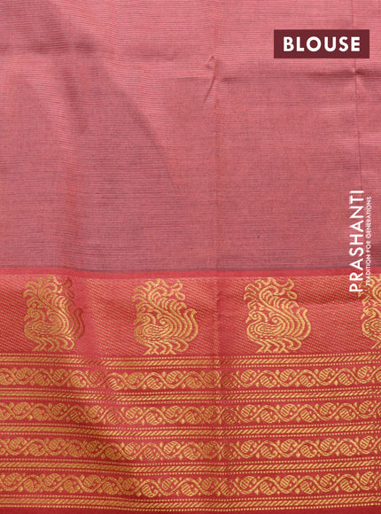 Mangalgiri silk cotton saree cs blue and maroon with plain body and zari woven border