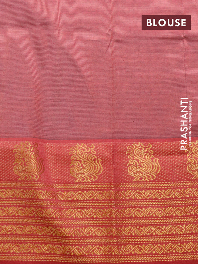 Mangalgiri silk cotton saree cs blue and maroon with plain body and zari woven border