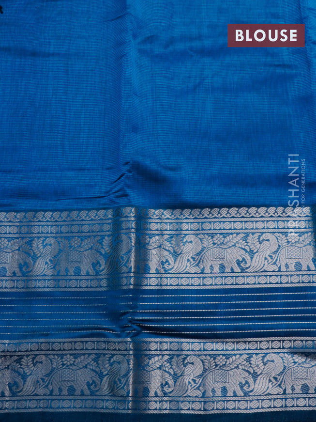 Mangalgiri silk cotton saree cs blue with plain body and long silver zari woven border