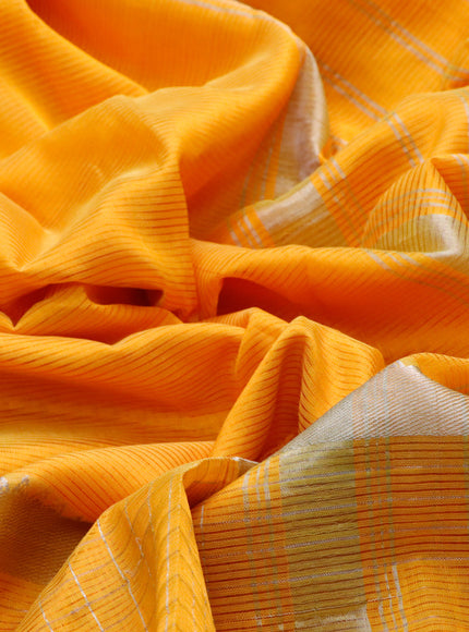 Mangalgiri silk cotton saree mango yellow with plain body and silver zari woven border