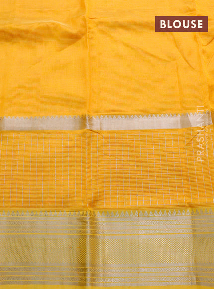 Mangalgiri silk cotton saree mango yellow with plain body and silver zari woven border