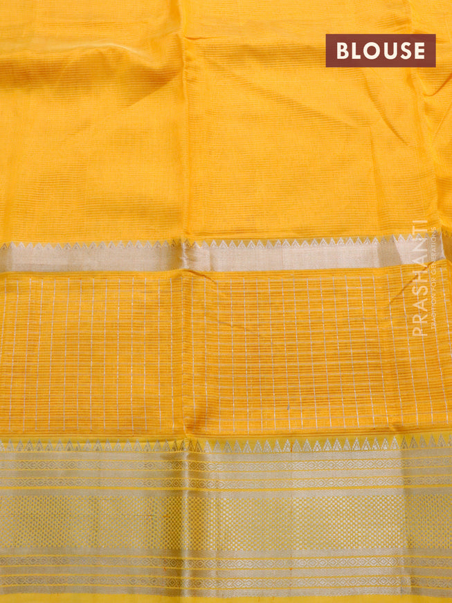 Mangalgiri silk cotton saree mango yellow with plain body and silver zari woven border