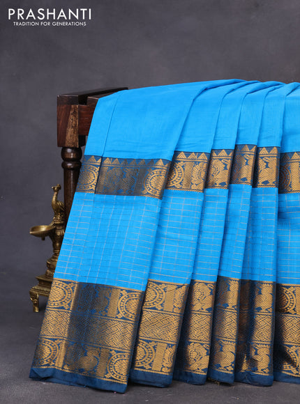 Mangalgiri silk cotton saree cs blue and blue with plain body and zari woven border