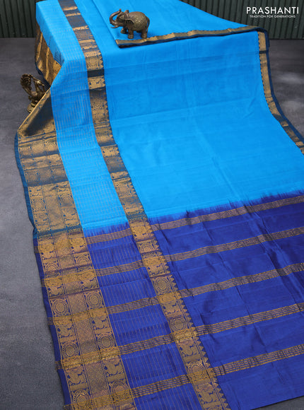 Mangalgiri silk cotton saree cs blue and blue with plain body and zari woven border