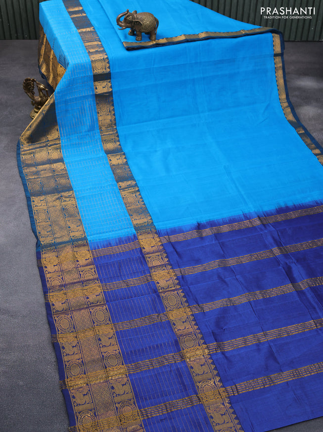 Mangalgiri silk cotton saree cs blue and blue with plain body and zari woven border