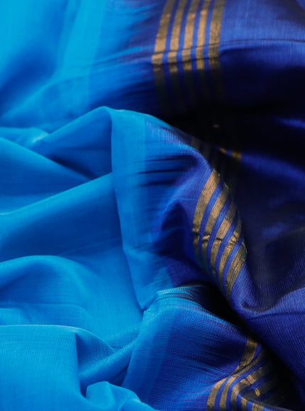 Mangalgiri silk cotton saree cs blue and blue with plain body and zari woven border