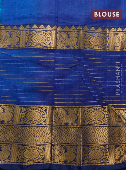 Mangalgiri silk cotton saree cs blue and blue with plain body and zari woven border