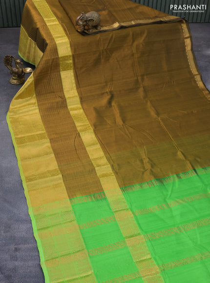 Mangalgiri silk cotton saree honey shade and light green with plain body and zari woven border