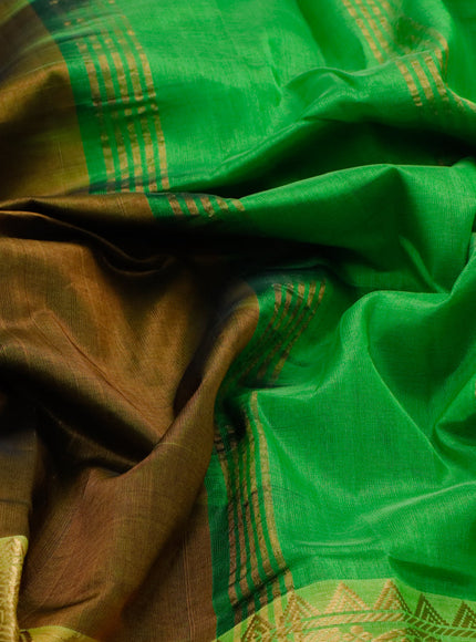 Mangalgiri silk cotton saree honey shade and light green with plain body and zari woven border