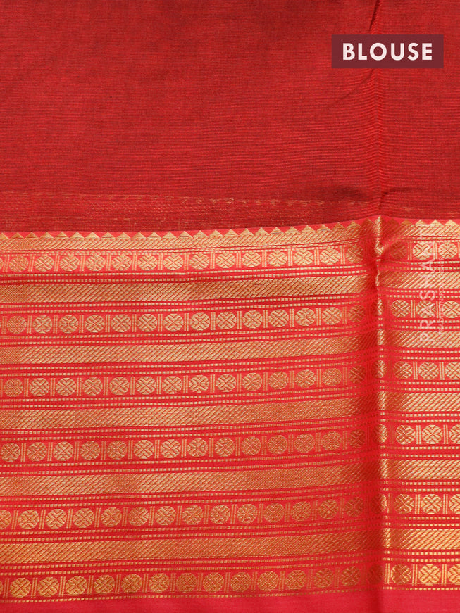 Mangalgiri silk cotton saree pastel grey and red with plain body and long zari woven border