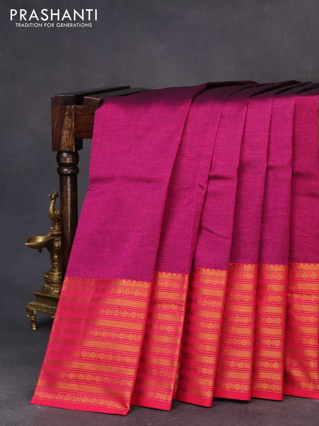 Mangalgiri silk cotton saree magenta pink and blue with plain body and long zari woven border