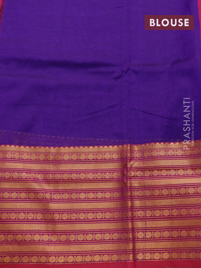 Mangalgiri silk cotton saree magenta pink and blue with plain body and long zari woven border