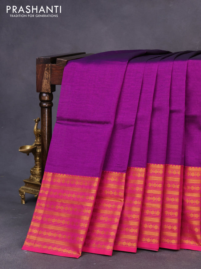 Mangalgiri silk cotton saree purple and pink with plain body and long zari woven border