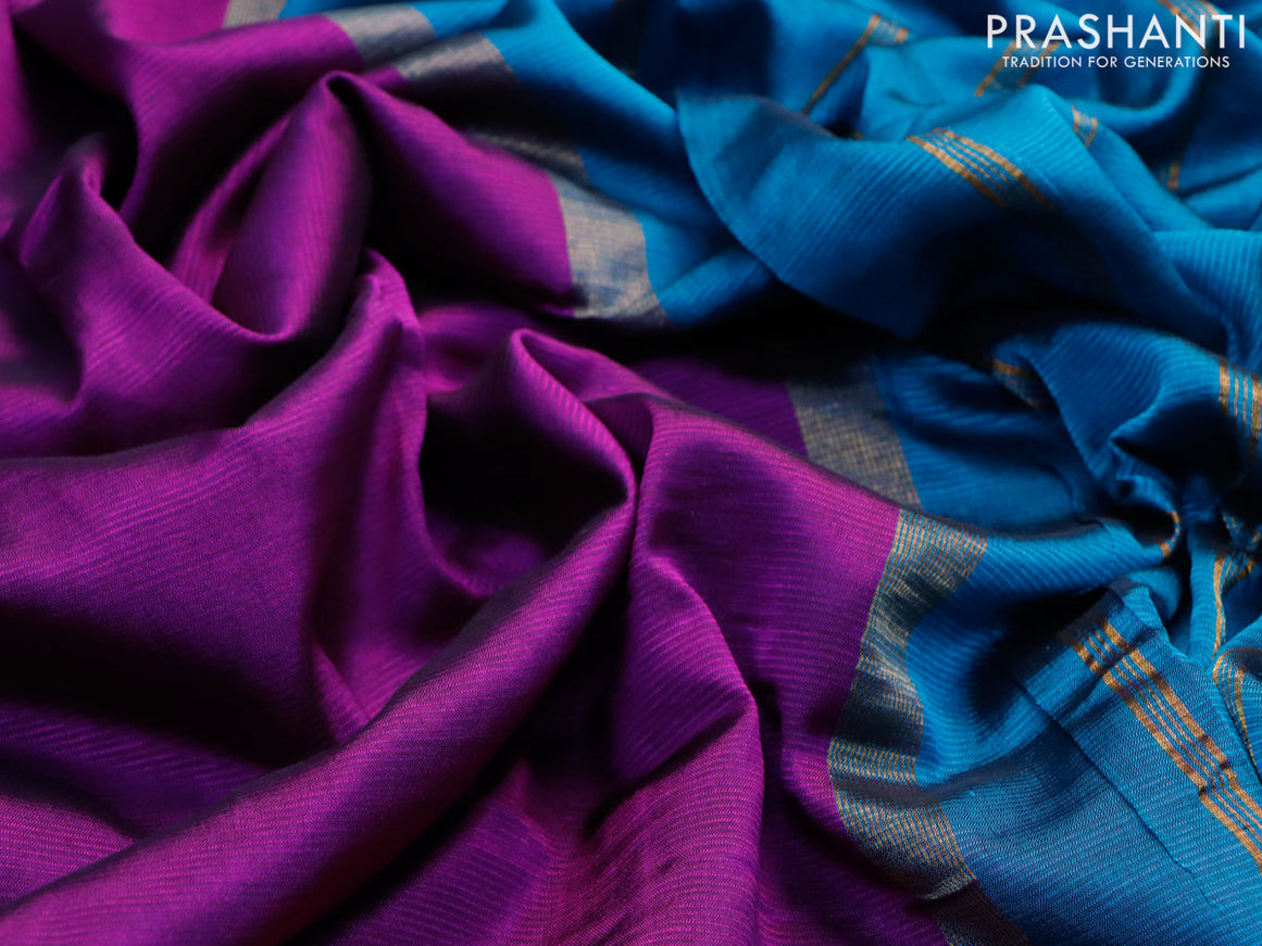 Mangalgiri silk cotton saree purple and pink with plain body and long zari woven border