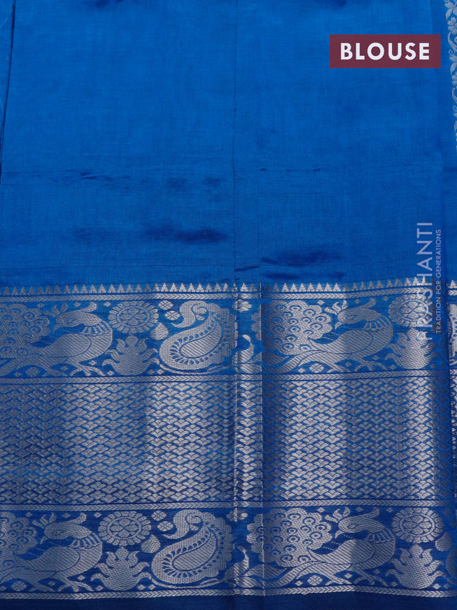 Mangalgiri silk cotton saree cs blue with allover silver zari weaves and long silver zari woven border