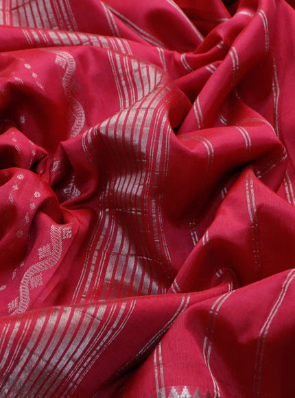 Mangalgiri silk cotton saree dark pink with allover silver zari weaves and long silver zari woven border