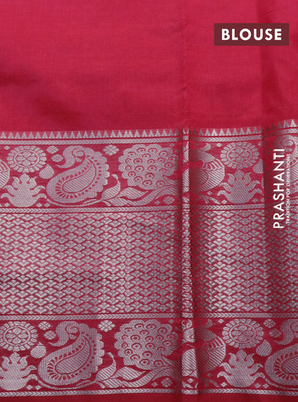 Mangalgiri silk cotton saree dark pink with allover silver zari weaves and long silver zari woven border