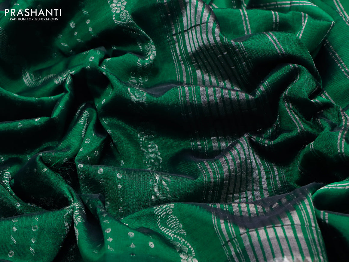 Mangalgiri silk cotton saree green with allover silver zari weaves and long silver zari woven border