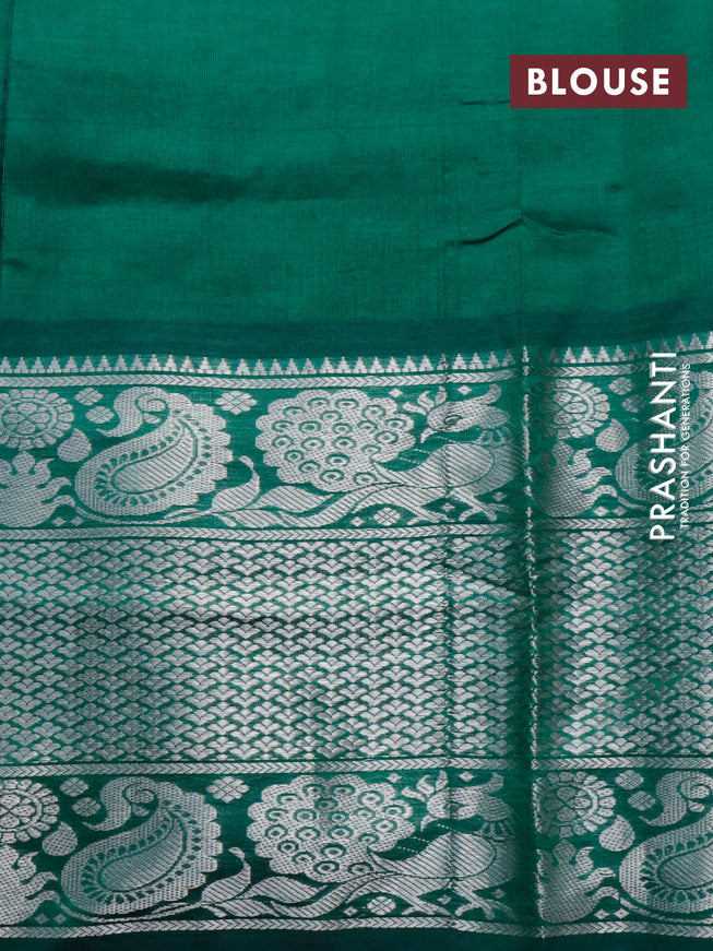 Mangalgiri silk cotton saree green with allover silver zari weaves and long silver zari woven border