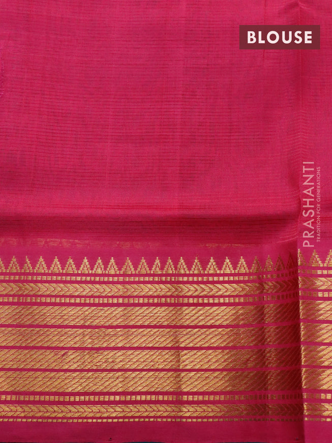 Mangalgiri silk cotton saree teal blue and pink with plain body and zari woven border